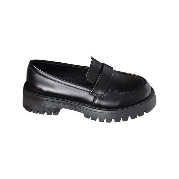 Ladys Platform Penny Loafers Shoes Simplicity Thick Sole Round Toe Soft Sole British Uniform Classic Business Work Leather Shoes Academy Style Single Shoes Black