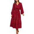 thumbnail image 1 of Robe Maxi de Soirée Décontractée pour Femme, Bohème, à Imprimé Léopard, à Volants, à Manches Longues, à Col en V, Fluide, 1 of 6
