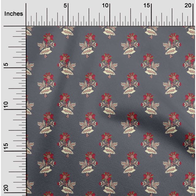 oneOone Silk Tabby Fabric Leaves & Floral Block Decor Fabric Printed BTY 42 Inch Wide