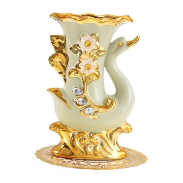 GUOOL Ceramic Vase European Gold Plated Design Decorative Flower Vase for Home Room, Home, Office, Centerpiece,Table and Wedding Right Swan