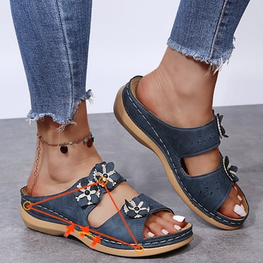 yulier Women's Wedge Sandals Summer Slip on Platform Slides Ladies Comfortable Casual Open Toe Footbed Sandals Flowers Slippers with Arch Support