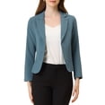 thumbnail image 1 of INSPIRE CHIC Women's Blazer Open Front Wear-to-Work Summer Crop Suit Jacket Blue Grey-Solid XS, 1 of 6