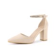 thumbnail image 1 of BLISSFUL STEP Women's Pointed Toe Rhines Ankle Strap Block Heels Pumps Beige 9, 1 of 8