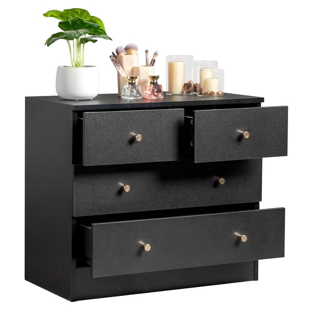 UBesGoo Commode Moderne en Bois à 4 Tiroirs Table de Chevet pour Chambre, Salon, Noir