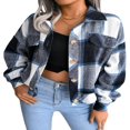 thumbnail image 1 of EIMELI Women Plaid Wool Jacket  Adults Button-down Color Block Lantern Sleeve Lapel Cardigan, 1 of 7