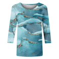 thumbnail image 5 of IROINID Économies Hauts à Manches Longues pour Femmes T-shirt Imprimé Blouse Manches 3/4 Col Rond Hauts de Détente, Bleu, 5 of 5