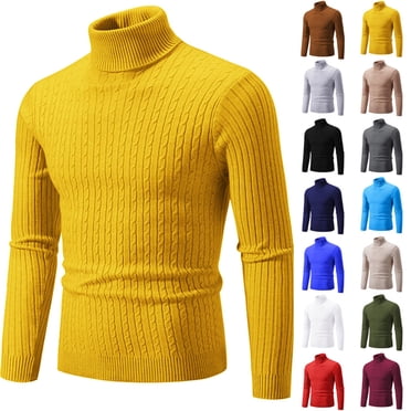 Yuyuzo Mens Sweaters Turtleneck Slim Fittted Cable Knitted Casual Pullover Lightweight Ribbed Long Sleeve Tops