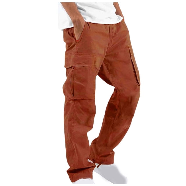 cllios Cargo Pantalon pour Homme Uni Décontracté à Multiples Poches Extérieur Coupe Droite Pantalon de Mise en Forme Pantalon Cargo Coupe Décontractée Pantalon de Randonnée Orange P