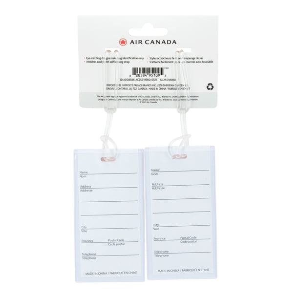 Air Canada Printed Luggage Id Tags 2-Pack with Self-Looping Strap