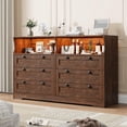 thumbnail image 1 of BeesClover 55 Inch Large Wooden Dresser with 6 Drawers & LED Lights - Multi-Functional TV Stand for Bedroom, Power Outlet, Wide Storage Cabinet, 1 of 9