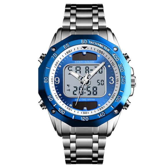 SKMEI 1493 Montre Numérique à Quartz Électronique pour Homme Mode Décontractée Plein Air Sport Montre-Bracelet Masculine Double Heure Date Semaine Chronomètre Alarme Étanche 3ATM Lumineuse Montres Multifonctions à Énergie Solaire