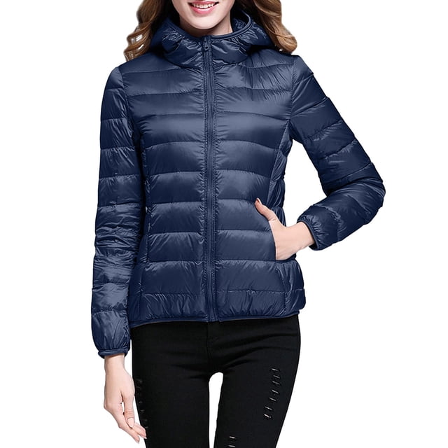 Packable down Jacket, Lightweight Hooded Puffer, White Duck down Coat Navy S , Coat