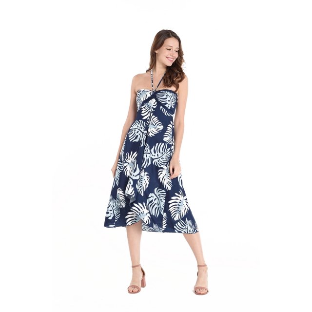 Hawaii Hangover Robe à Col Licou à Motif Floral et Feuilles Hawaïennes pour Femmes, jusqu'à la Taille 3TG