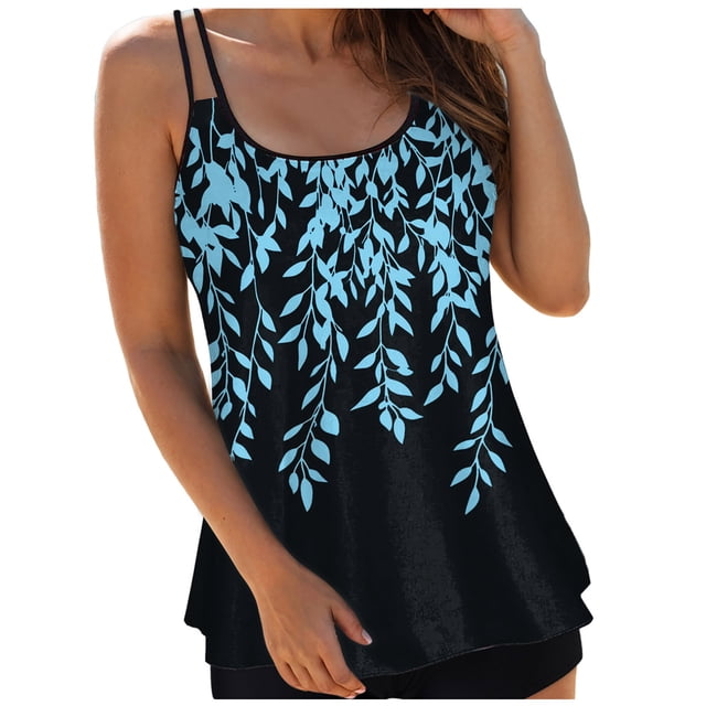 NIEWTR Womens Tankini Top Crew Neck Swimsuits Modest Tummy Control Bathing Suit Spaghetti Straps Swim Tank Top(Sky Blue,M)