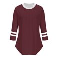 thumbnail image 5 of Olyvenn Chemises pour Femmes à Manches 3/4 Été à Blocs de Couleur Plissées Hauts Décontractés Amples Décontractés Col Ras du Cou Tenues Mode Vêtements Bourgogne P, 5 of 5