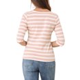 thumbnail image 3 of INSPIRE CHIC Hauts pour Femmes Non Doublés Col Rond Manches au Coude Coupe Ajustée T-Shirt Décontracté TP Rose Blanc, 3 of 8
