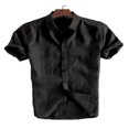 thumbnail image 1 of CHUANK Hommes Lin Manches Courtes Chemises d'Été Décontracté Robe en Vrac Soft Tops Tee M-3XL, 1 of 3