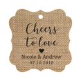 thumbnail image 1 of Darling Souvenir Cheers to Love Bottle Tag Personalized Wedding Favor Custom Hang Tags-Burlap-100 Tags, 1 of 1
