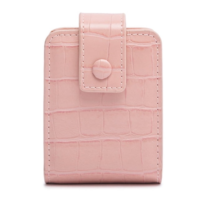 DEBGFS PU Lipstick Case with Mirror Mini Makeup Cosmetic Pouch Buckle Closure,pink