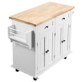 thumbnail image 1 of KFFKFF Mobile Kitchen Cart with Sturdy Wood Surface, 35.4" Broad, Equipped with Storage Compartment, Movable Dining Table Incorporating Spice Holder, Towel Hanger, and Compartment, 1 of 9