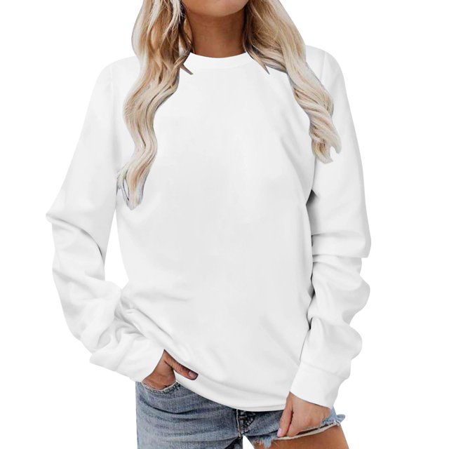 Chemise à Manches Longues pour Femmes, Chemises Décontractées, Couleur Unie, Col Rond, Chandail en Molleton, Chandail Tunique, Hauts à Manches Longues pour Femmes