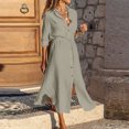 thumbnail image 3 of Cameland Robe Chemise à Revers à Cordon, Couleur Unie, à Simple Boutonnage, en Coton et Lin pour Femmes, 3 of 8