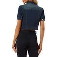 thumbnail image 3 of INSPIRE CHIC Vestes Décontractées pour Femmes Veste en Jean Denim Courte à Manches Bouffantes Boutonnée TG Bleu Foncé, 3 of 6