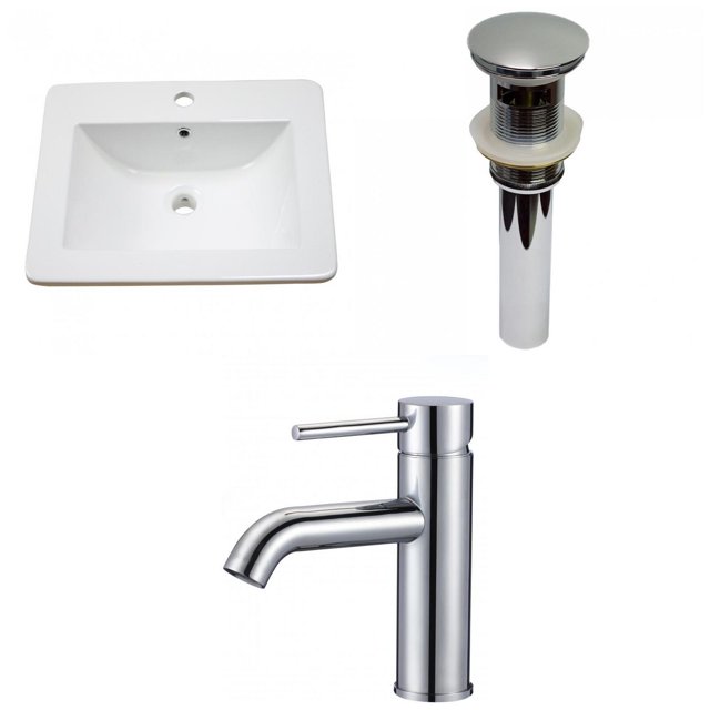 American Imaginations 21-in. W 1 Hole Ceramic Top Set In White Color - Overflow Drain Incl. AI-29888