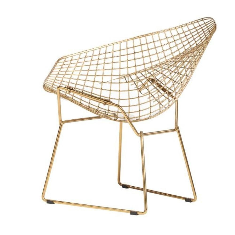 Chaise longue en métal de style Bertoia en chrome avec coussin inclus, chaise longue de salon en métal chromé brillant