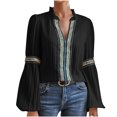 thumbnail image 1 of Timegard Women's Tops Lace Ruffle V Neck Long Sleeve Work Dressy Casual Loose Tops Fall Fashion Blouse, 1 of 6