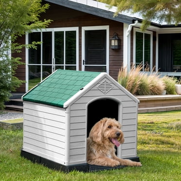 Dextrus Niche pour Chien en Plastique de 28,5 Pieds L avec Évents et Plancher Surélevé, Abri pour Chien Chiot Résistant à l'Eau pour Usage Intérieur et Extérieur, Spacieuse et Durable, Gris