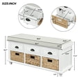 thumbnail image 2 of Entryway Bench, Shoe Bench with Hidden Storage, Shoe Storage Bench with 3 Drawers and 3 Rattan Baskets, Storage Shelf with Seat Cushion for Living Room, Entryway, Wood, White (42 inch), 2 of 9