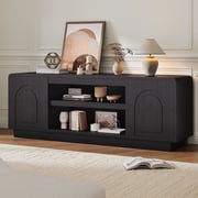 Bestier Arched Door Wooden TV Stand for TVs up to 70", Curved Corner Media Console with Open Shelf,Modern Entertainment Centre with Dust-Free Enclosed Base,Black