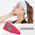 thumbnail image 1 of Crochet Headbands Winter Leaves Pattern with Rhinestones Elastic Head Protector Wide Warm Chunky Hair Accessories for Girls Fushcia, 1 of 5