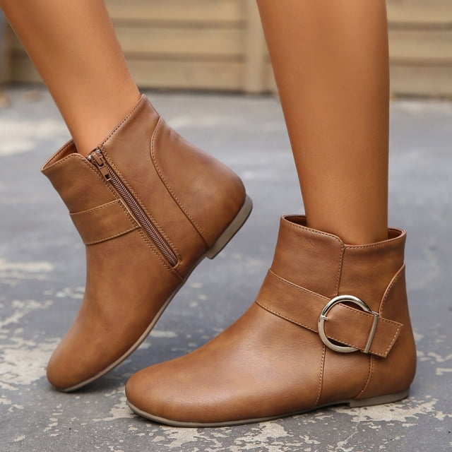 Mareep Women's Solid Color Solid Color Plus Size Thick Heel Pointed Buckle Short Boots Shoes Beautiful Gift Shoes Clearance