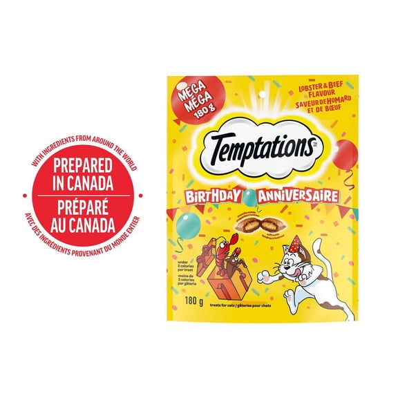 Gâteries pour chats adultes TEMPTATIONS Anniversaire – saveur de homard et de bœuf