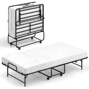 Gymax Lit Pliant 75 Pieds' x 38 Pieds' avec Matelas, Cadre à Lattes en Métal et Mousse Mémoire Gel