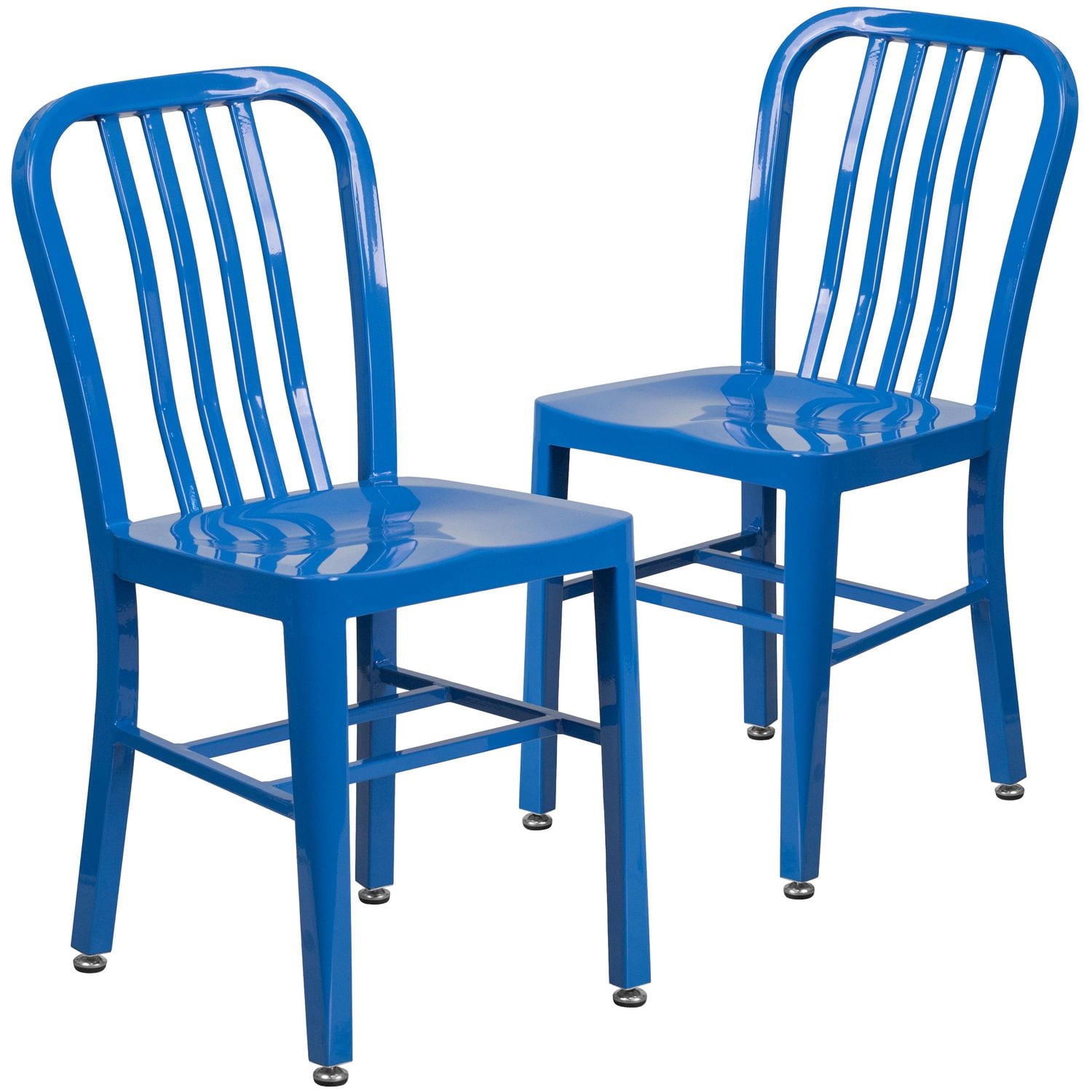 Commercial Grade 2 Pack Blue Metal Indoor-Outdoor Chair