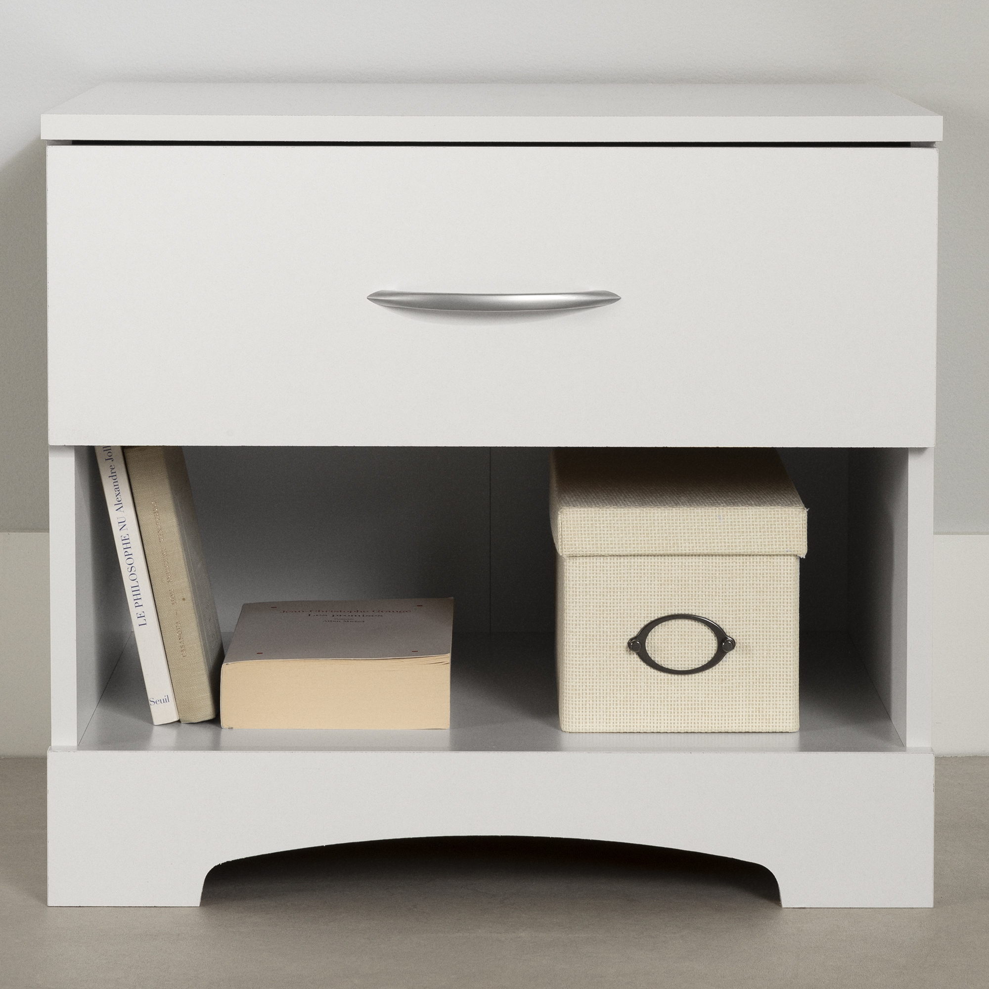 Table de chevet 1 tiroir pour Adulte, fini Blanc solide, collection Step One de Meubles South Shore
