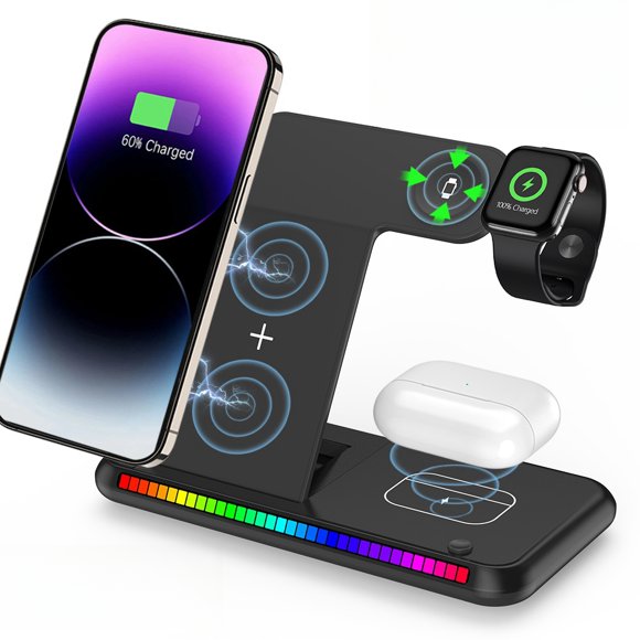 100W Foldable 3-in-1 Fast Wireless Charging Station For IPhone 15 14 13 16 Apple Watch 9 8 7 6 5 AirPods Pro