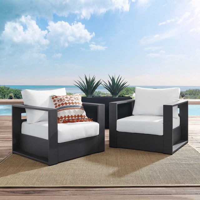 Modway Tahoe Ensemble de Fauteuils de Patio Extérieur avec Coussins, Gris Blanc (Ensemble de 2)