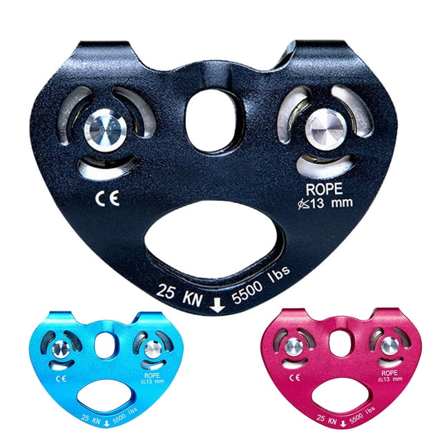 Zip Line Trolley Double Pulleys Hanging Device Reliable Mountaineering Caving Tool Rope Fixator 25KN Tandem Wheels Climbing Pulley for Outdoor Use Blue