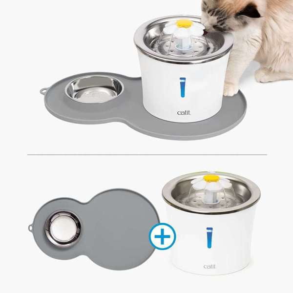 Catit Fontaine à Fleur pour Chats en Acier Inoxydable avec Ensemble Napperon, 3 L