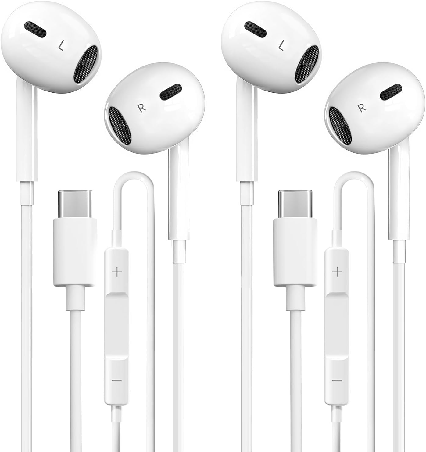 USB C Headphones 2 Pack, Type C Earphones with Microphone & Remote Control Noise Cancelling Wired Earbuds USB C for iPhone 17 16 15 Pro Max, iPad Pro, Samsung Galaxy S25 S24 Ultra, Pixel 9