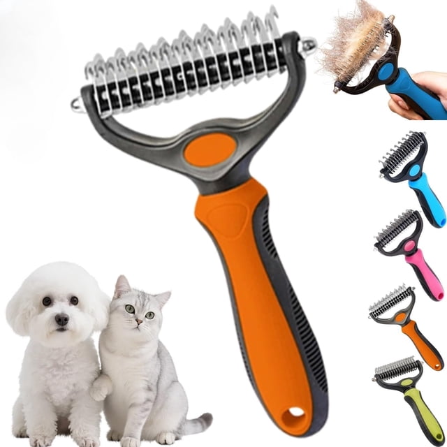 Outil de Toilettage Pro pour Animaux, Râteau Double Face pour sous-Couche et Peigne de Démattement - Poignée Ergonomique, Réduit la Perte de Poils pour Chiens et Chats à Poils Longs