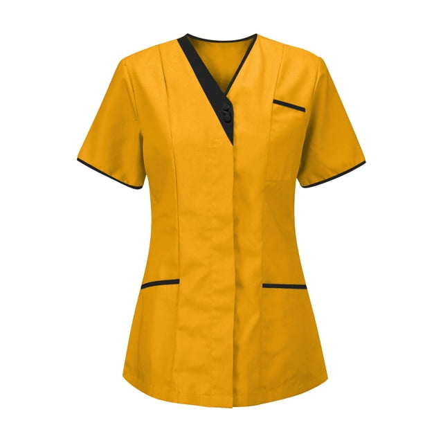 Hauts de Sarrau à Col en V pour Femmes, Coupe Ample, Uniforme de Travail, T-Shirt à Manches Courtes, Tunique de Sarrau d'Infirmière, Blouse avec Poches