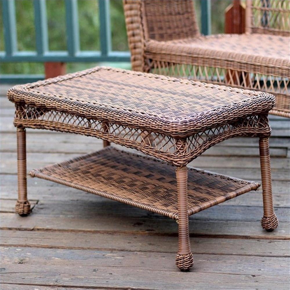 Afuera Living Resin Wicker Honey Coffee Table Rectangular UV-Resistant 28.5" x 17" Assembled