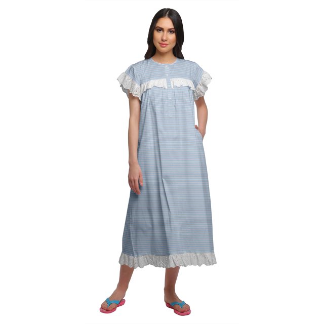 Moomaya Chemise de Nuit à Manches Courtes pour Femmes en Coton Imprimé