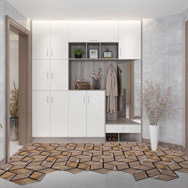 Loewten Wood Grain Sticker,Floor Sticker,Hexagonal Imitation Wood Grain Ceramic Tile Stickers Waterproof Non-Slip Floor Sticker Decoration