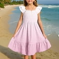thumbnail image 4 of MIASHUI Robes pour Filles à Manches Volantées, Extensibles, Coupe Trapèze Évasée, Robe d'École, Rose Pâle, 4-5 Ans, 4 of 5